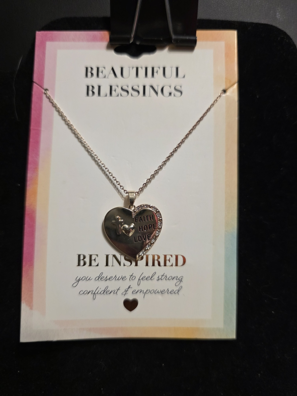 #703 be inspired Silver Heart Pendant Necklace with Sparkle Accents